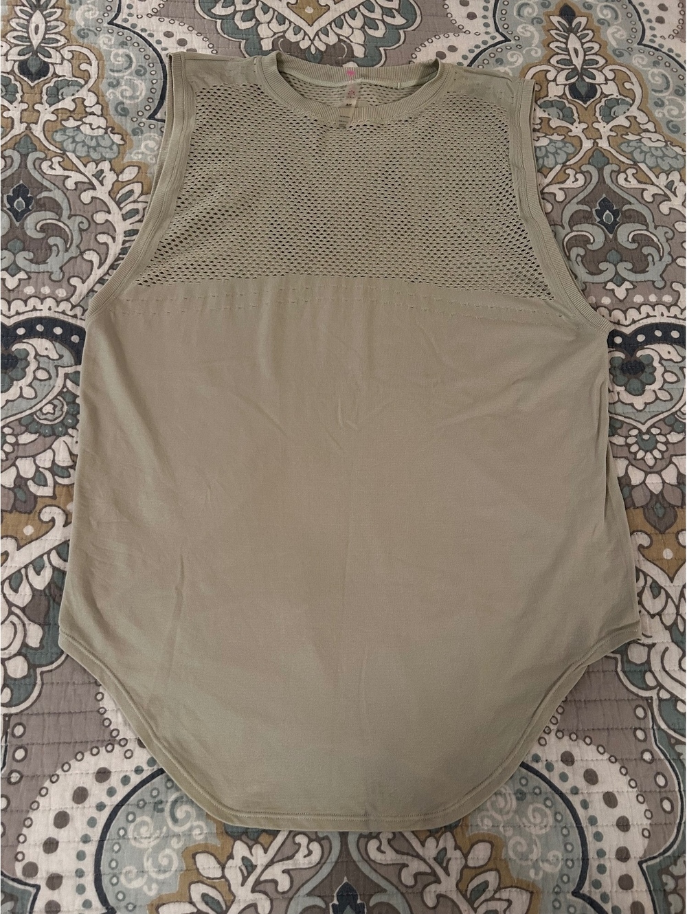 Varley Morro Tank S/M Light Olive Mesh Panel Sleeveless Top